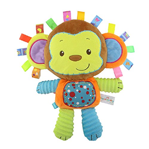 Image of Monkey Taggie Activity Blanket and Sensory Toy Baby Gifts for Newborns Baby,Infant,Lovey Soft Toy - Clam Down and Play Your Baby, Baby taggy Toy