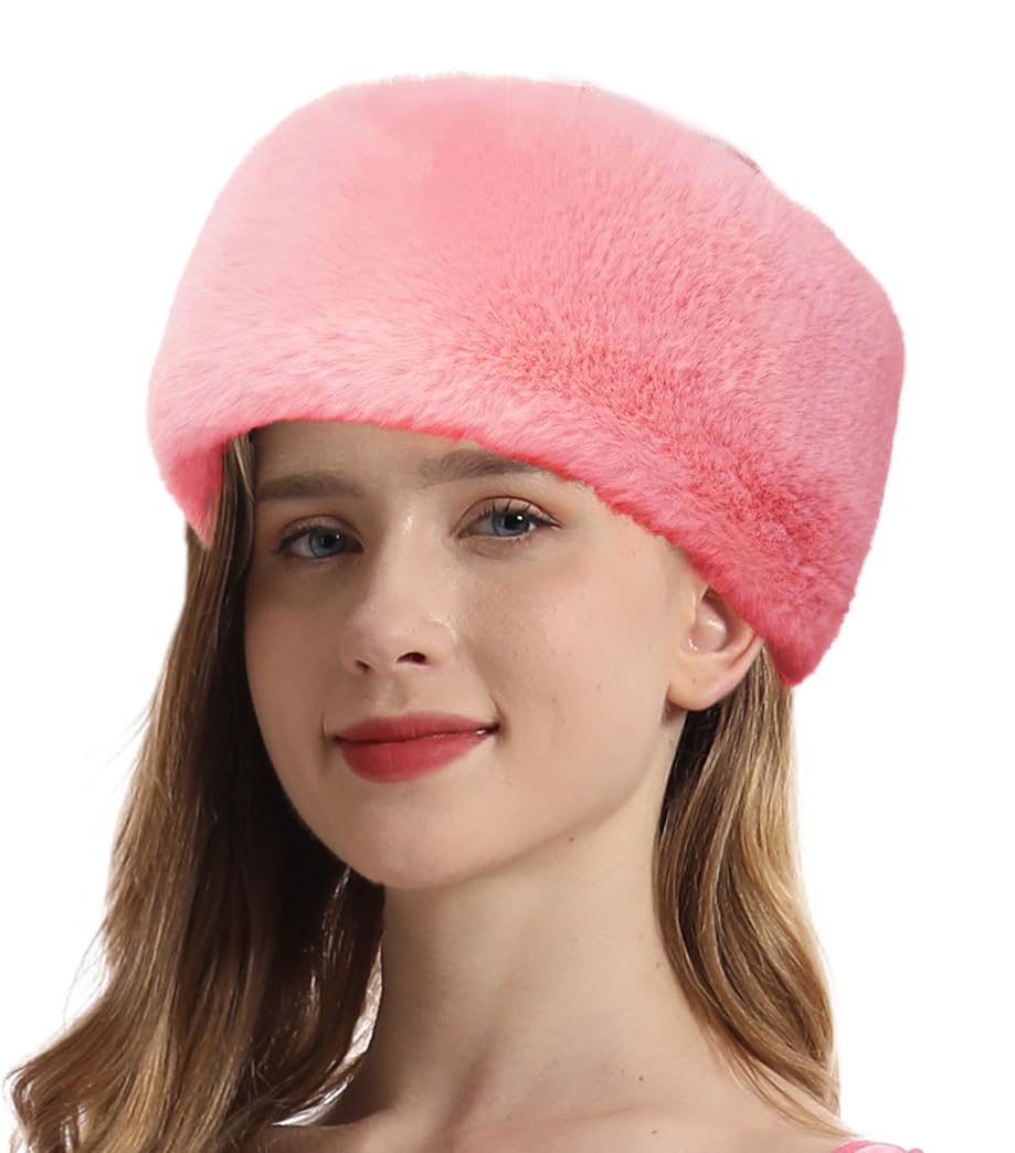 TRIFOLIUM Women’s Grey Faux Fur Headband Fuchsia Faux Rabbit One Size (HDB6387-One Size-Rabbit-HPK)