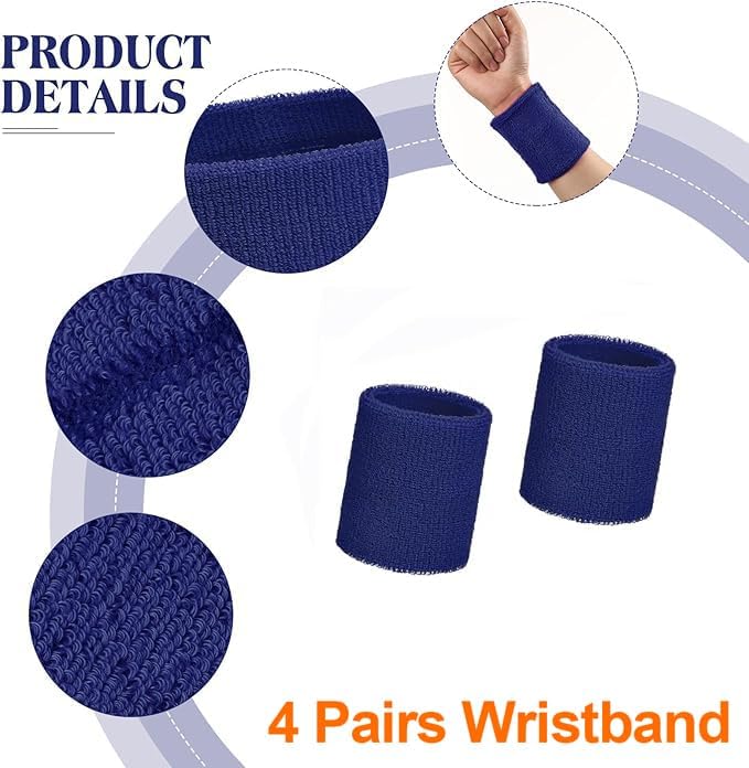 Cosmos 4 Pairs Wristband Sweatband Sports Wrist Bands Absorbent Cotton Sweat Band for Sports Basketball Tennis Gym Running Working Out, Assorted Color - Image 3