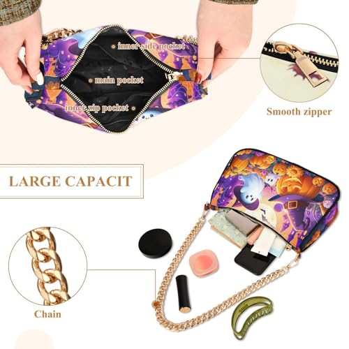Halloween Ghost Shoulder Bag for Women, Handbag with Chain Strap, Soft Purse Tote Bag for Ladies4