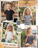 Mumucove 4 Pack Girls' Short Sleeve Shirts Ribbed Crew Neck Lettuce Trim Tops Cute Casual Basic T-Shirts 5-14Y(9-10 Years,Light Gray, White, Dark Gray, Black)