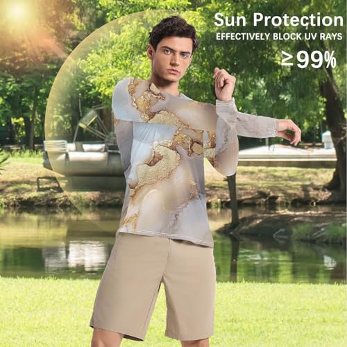 Marble Beige Grey Sun Protection SPF Rash Guard Shirt Quick Drying Round Neck UV Sun Protection Hiking4