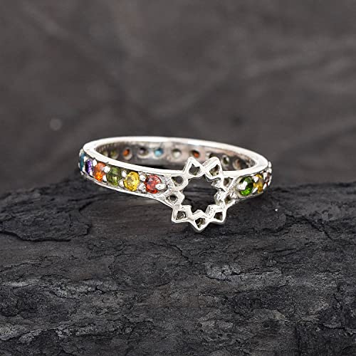 Bague éternité étoile argent 925 minimaliste avec gemme ronde facettée taille 63 - 2