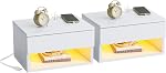 LYNCOHOME Table de chevet flottante, stand de nuit flottant avec des sorties de puissance et LED Lumières, table de fin idéale pour la chambre, design d'espace-sauvetage, noir, deux paquets