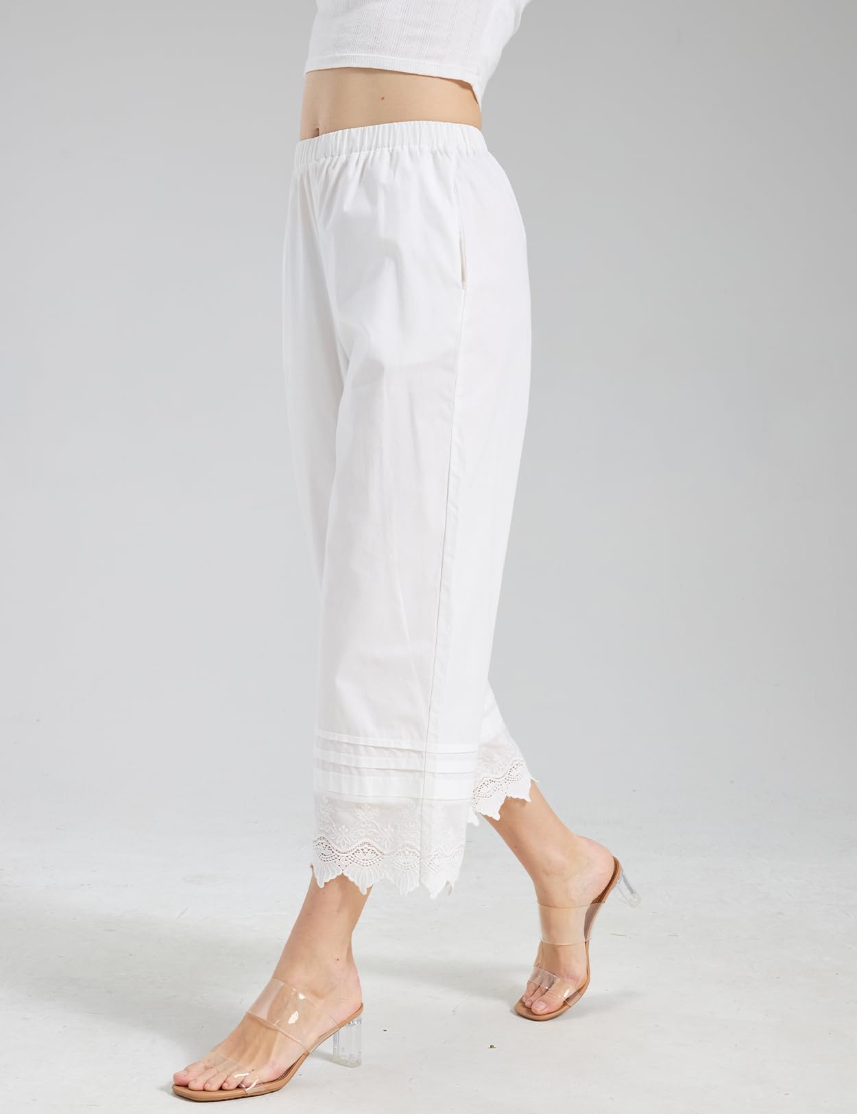 BEAUTELICATE Pantalon De Pyjama Victorien En 100% Coton Jupon Culotte Sous Robe Pantacourt Vintage À Jambe Larges Avec Poches Broderie Anglaise Pour Femme Été Automne Décontracté Blanc