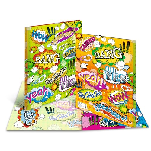 HERMA Sammelmappe A4 Comic, Kinder Eckspanner-Mappe aus Kunststoff mit Kunst Motiv, Gummizug, Innenklappen und Innendruck für Jungen und Mädchen