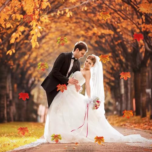 Ycfish 300 Pcs Artificial Autumn Maple Leaves, Autumn Maple Leaves Decorations, Autumn Leaves for Fall Decor Thanksgiving, Halloween Party Wedding and Autumn Theme - Image 4