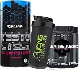 Testo Cycle 120 Tablets Under Labz + Creatina Turbo 300g Black Skull + Coqueteleira