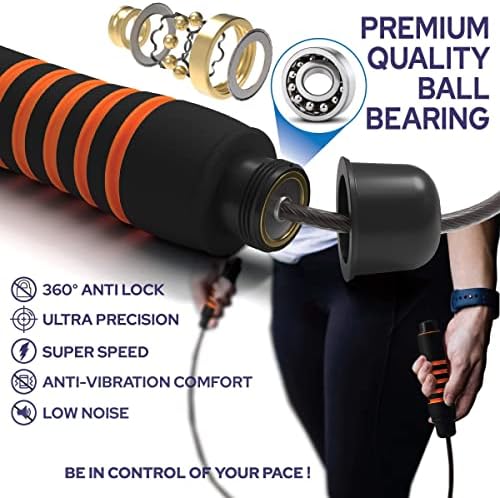 Skipping Rope Adult Fitness - Rapid Ball Bearing Jump Rope with Memory Foam Handles - Adjustable Tangle Free Steel Boxing Skipping Rope - Home and Gym Exercise Fitness Equipment for Women and Men