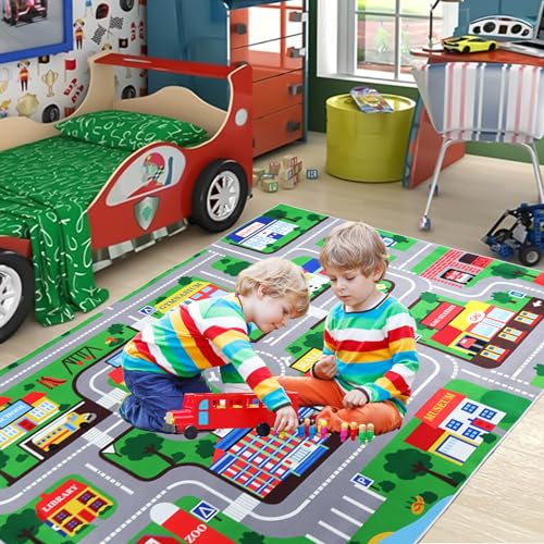MR.HOKWY Kids Car Play Rug - Car Carpet Baby Play Mats for Floor City Road Map Rug, Cheap Extra Large Rugs for Bedroom, Living Room (140cmx200cm)