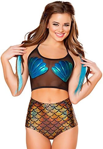 J-Valentine Blue Mermaid Shell mesh crop top Bundle with Women's Stockings