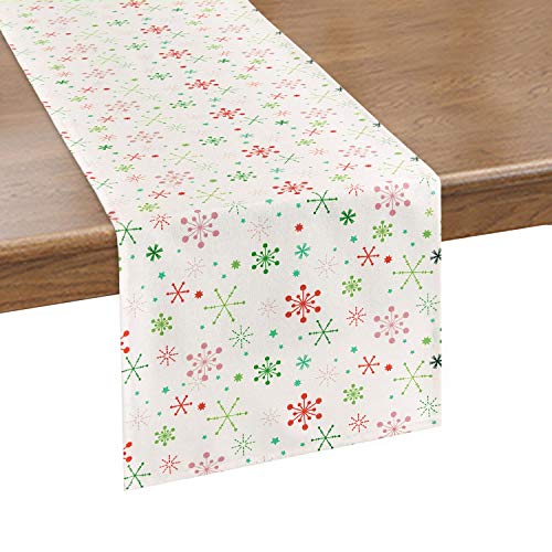 Alishomtll Chemin de table de Noël rectangulaire coloré en forme de flocon de neige pour décoration de table de Noël, dîners, décoration d'anniversaire, cadeau, blanc, 35,6 x 177,8 cm Cover