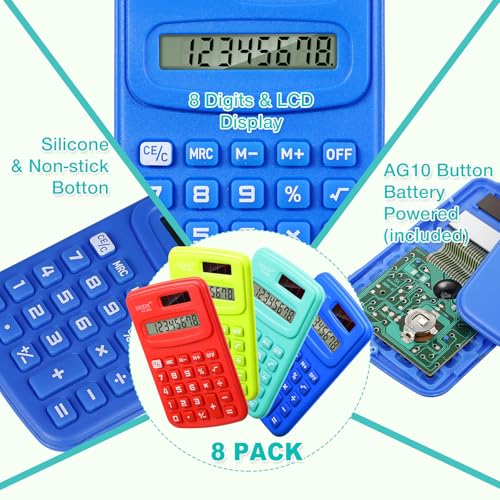 Yunsailing 24 Pcs Pocket Calculators Bulk Mini 8 Digit Handheld Calculator Small Basic Standard Calculator for Students Kids Teachers School Desktop Home Office, 3 Designs (Classic)