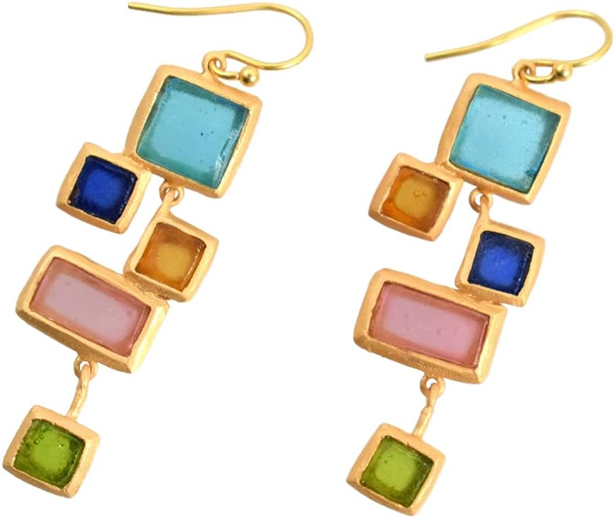 Cast Artisan Glass & Gold-Plated Earrings - Multicolor Mosaic