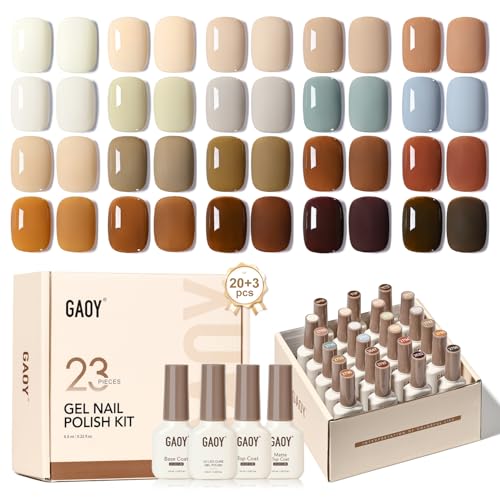 GAOY 23 Pcs Gel Polish Kit, Green Glitter Colors All Seasons Gel Nail Polish Set with Glossy & Matte Top Coat and Base Coat for Nail Art Home DIY