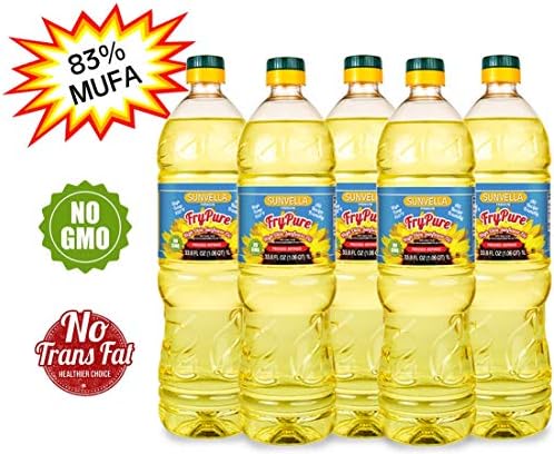 SUNVELLA FryPure Non-GMO High Oleic Sunflower Oil, Pressed-Refined 33.8 FL OZ (1.0 L) (Pack of 5)
