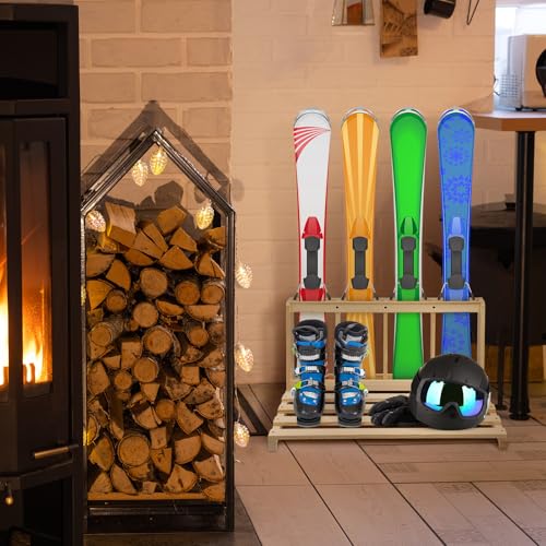 image for Cinnvoice Wooden Ski Storage Rack Freestanding Ski Organizer Ski Rack 