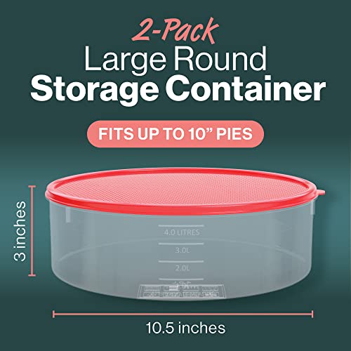 2 Pack Pie Carrier Cake Storage Container With Lid | 10.5" Large Round Plastic Cupcake Cheesecake Muffin Flan Cookie Tortilla Holder Storage Containers Airtight | Pie Keeper Transport Container #TOP2