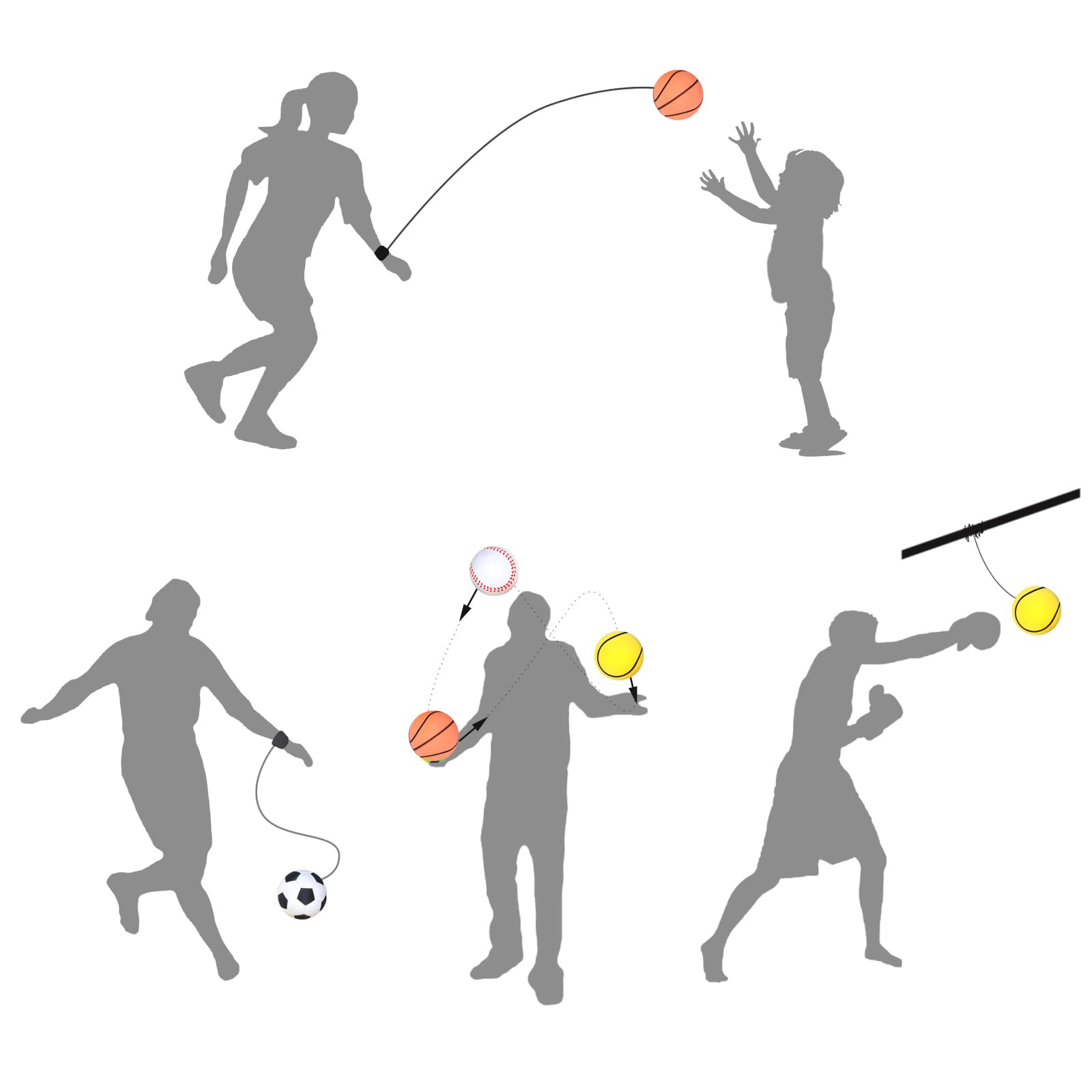 Neon Spring Ball, Restituisci la Palla su Corda Elastica, Allenamento delle Dita, Gomma Elastica Con Serratura da Polso, Esercizio di Coordinamento Occhi-Mano
