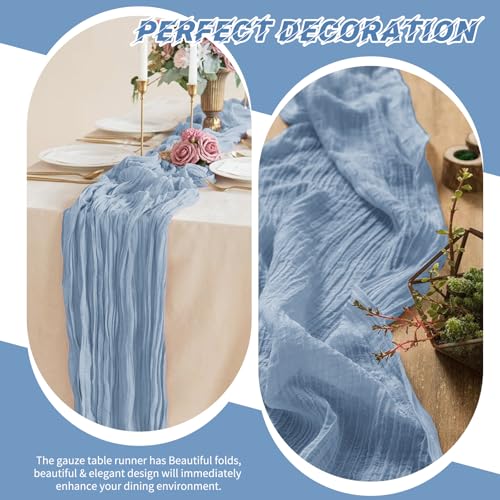 10 Pack Dusty Blue Cheesecloth Table Runner 17x108 Inch Boho Gauze Cheese Cloth Table Runners for Wedding Party Baby Shower Birthday Home Decor - Image 6