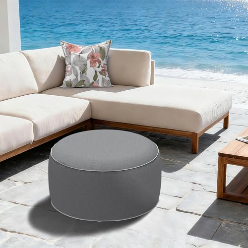 LVTXIII Inflatable Stool Ottoman Footrest with Handle, All Weather Footrest Seat, Indoor or Outdoor Pouf for Home Patio Garden and Camping Use, D31 xH14, Large Round, Grey Texture by LVTXIII - Image 4