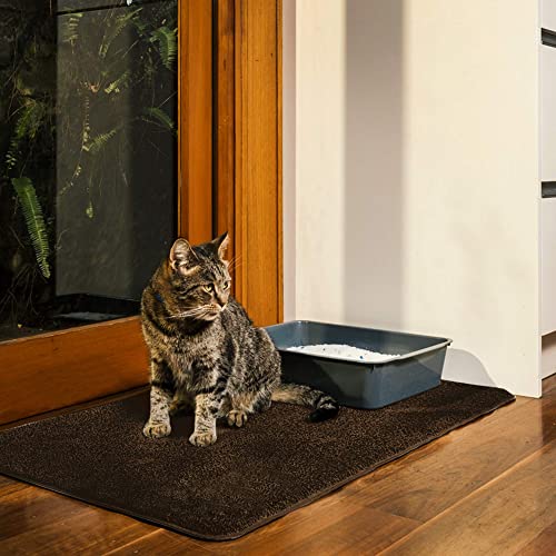 Smiling Paws Pets - Extra Large Cat Litter Mat - Pet Rug - Catches Litter That Spills Outside Litter Box - Easy To Clean - Non-Slip - Litter Box Mat - Kitty Litter Catcher - Brown L Size (35" X 23.5”) #TOP3