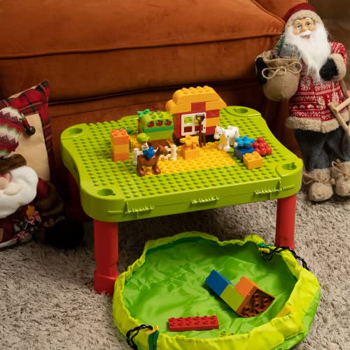 3-in-1 Kids Activity Table, Compatible for Lego Duplo and Mega Blocks, Build and Learn Table, Building Blocks Kit - Foldable Activity Desk, Play Board, and Toy Storage for Toddlers