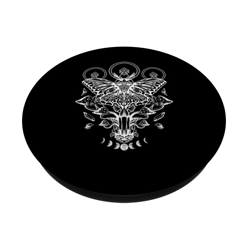 Cute Fairycore Floral Moth Aesthetic PopSockets Swappable PopGrip, Black - Image 2