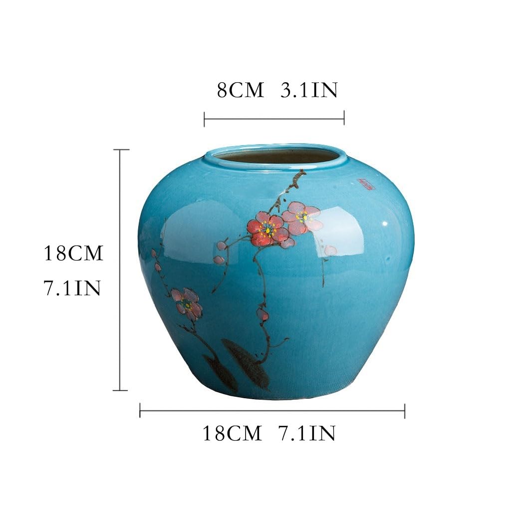 Vase à Fleurs Rétro en céramique Bleu Prune Vase Peint Fleur Arrangement Table Floral comptoir Ornement Pot en Terre Porcelaine Chinoise Vases