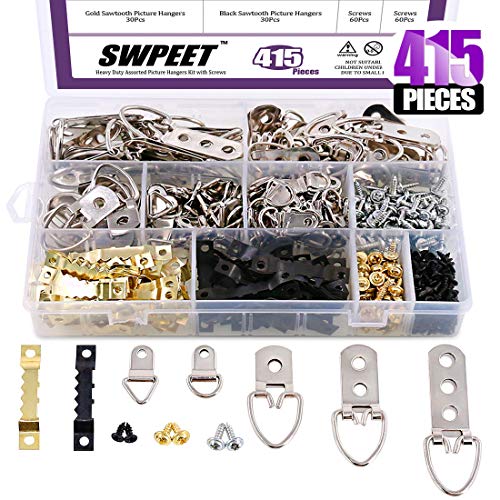 Swpeet 415Pcs Picture Hangers Kit with Screws, Heavy Duty Assorted Picture Hangers Assortment