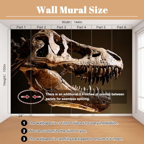 Wall Mural T Rex Dinosaur Skull Teeth Abound Peel and Stick Wallpaper Removable Self Adhesive Large Mural Wall Decor for Living Room Bedroom Kids Room 100\'\'x144\'\'