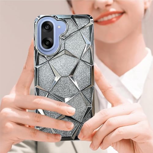 Image of VONZEE Gradient Glitter Case for One Plus Nord CE5, Luxury Electroplated 3D Cube, Diamond Bling Shiny Soft TPU Clear Shockproof Women Girls Protective Phone Cover (Silver)