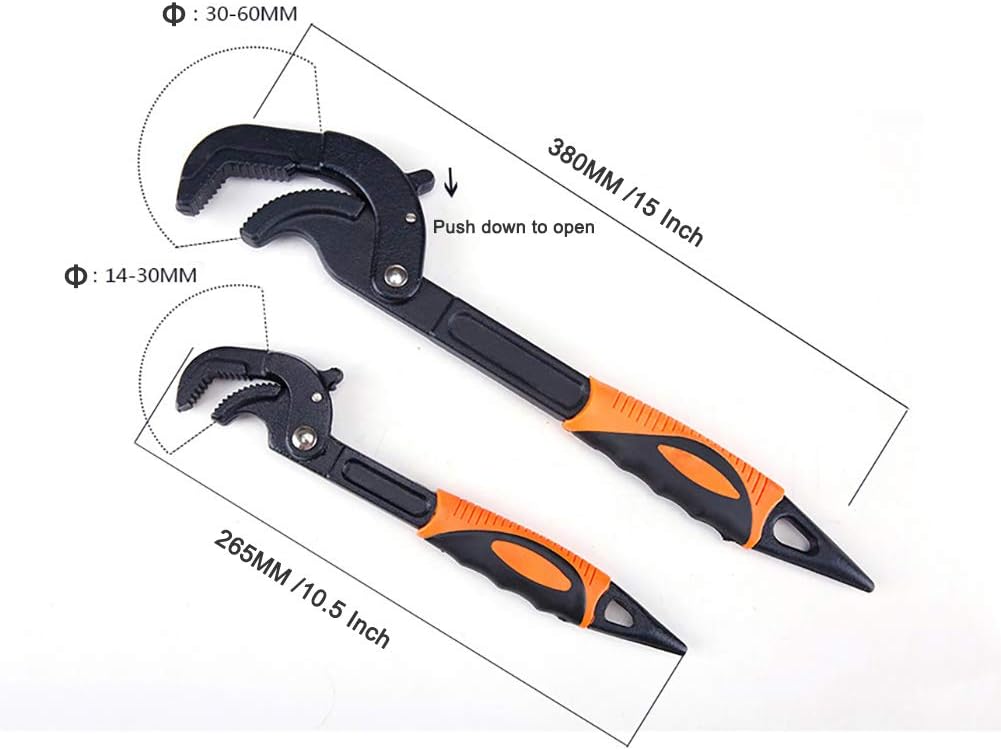 Multi-function Magic Wrench Universal Adjustable Wrenches 1045 Steel, Pipe Wrench Set 10.5 and 15-Inch,2-Piece
