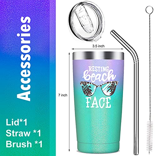Athand 20 Oz Insulated Tumblers With Lid And Straw | Resting Beach Face Double Wall Stainless Steel Vacuum Coffee Wine Tumbler Funny Mug For Women Girls Christmas Gifts (Mint+Purple) #TOP3