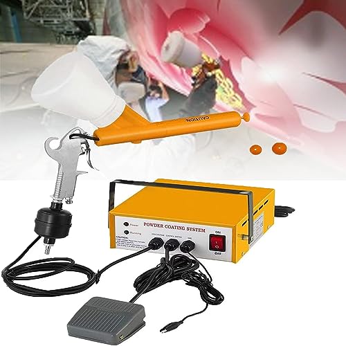 ZUMAHA Powder Coating Gun, Portable Electrostatic Original Powder Coating System Paint Spray Gun, with Spray Gun, Foot Switch, Power Source, 3 Nozzles, 2 Powder Cups