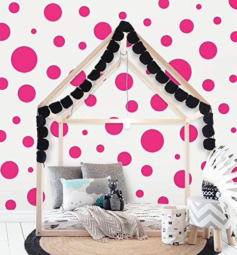 Polka Dot Wall Decals (63) Girls Room Wall Decor Stickers, Wall Dots, Vinyl Circle Peel & Stick DIY Bedroom, Playroom, Kids Room, Baby Nursery Toddler to Teen Bedroom Decoration 3"-6.5" (Hot Pink)