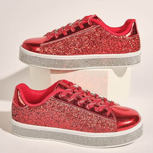Image of UUBARIS Women's Glitter Tennis Sneakers Neon Dressy Sparkly Sneakers Rhinestone Bling Wedding Bridal Shoes Shiny Sequin Shoes