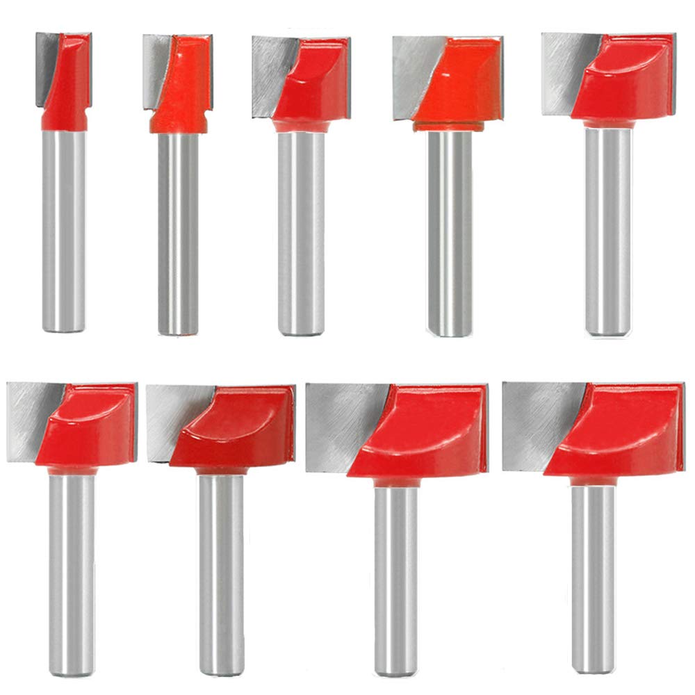 9pcs 6mm Shank Surface Planing Bottom Cleaning Router Bits CNC Cutter Engraving Woodworking Tools 10-32mm