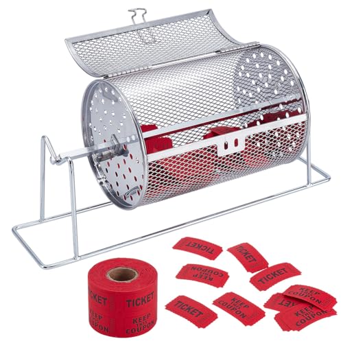 ACRNIGHEET Silver Raffle Tickets Spinner, 4.7x7 Inch Lottery Drum with 500 Tickets, Sturdy Iron Construction and Reinforced Base, Practical Raffle Drum for Voting, Balls, Bingo Games, Social Gathering
