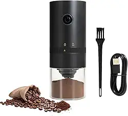 Moedor de Café Elétrico Portátil Recarregável USB Tipo C, 4 xícaras, Moagem Ajustável para Expresso, Grãos e Cafeteiras, Silencioso e Compacto, com Escova e Cabo de Carregamento