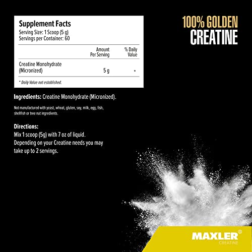 Maxler 100% Golden Creatine - Micronized Creatine Monohydrate Powder - Muscle Building Supplements - Pre/Post Workout Vegan Supplement - Gluten Free Unflavored Creatine Powder - 300 G #TOP4