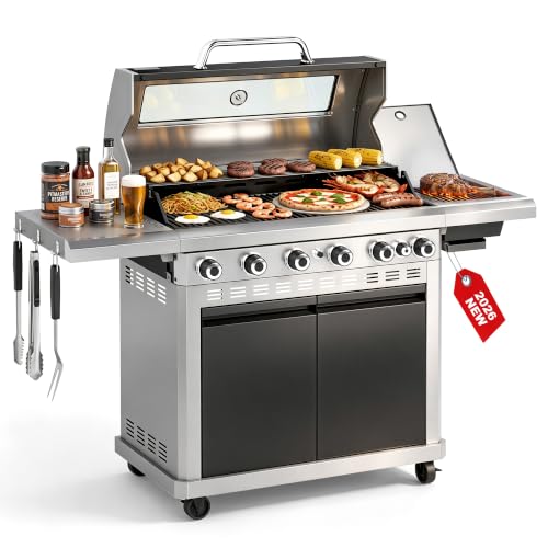 6 Burner Propane Gas Grill with Infrared Side Burner for Outdoor Cooking