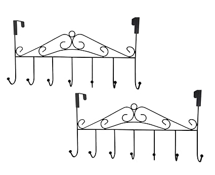 Eywlwaar Over The Door Hooks-7 Hooks All-Iron Heavy Duty Door Clothes Coat Hanger (2Pack-Black)