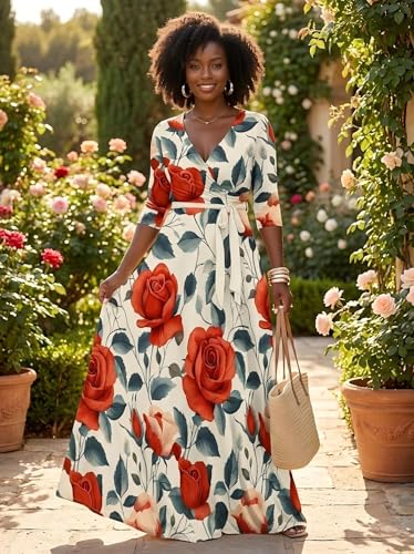 Image of PinkPatty Plus Size Maxi Dress for Women 3 /4 Sleeve Casual Long Dress