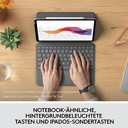 Logitech Folio Touch iPad Keyboard Case for iPad Air 4th and 5th generation 2020, 2022, QWERTZ German Layout - Grey