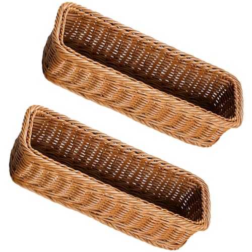 Cabilock 2pcs Wicker Rectangular Woven Baskets Bins Rattan Woven Utensils Holder Cutlery Organizer for Countertop Chopsticks Storage