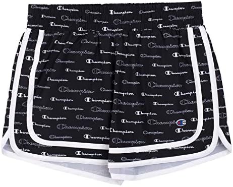 Champion Girls Woven and French Terry Shorts (Youth Large, Black All Over Print-Woven)