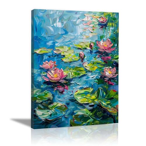 Tableau peinture de lotus impression sur toile 50x70cm encadrée