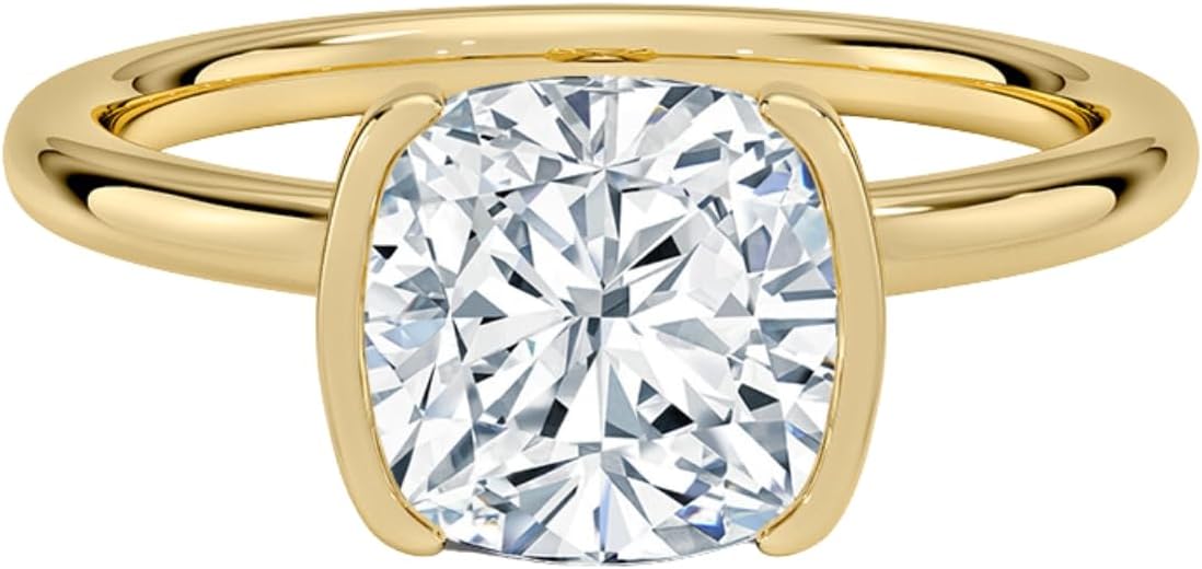 2 Ct Moissanite Engagement Ring Colorless Vvs1 10k 14k 18k Solid Gold 925 Sterling Silver Half Bezel Solitaire Moissanite Enegagement Ring Christmas Gift For Women