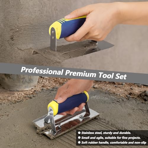 4 Pcs Concrete Tools Set Stainless Steel Concrete Hand Edger (5.9\" x 3\", 1/2\" R) and Groover (6.9\" x 3\", 1/2\" W,1/2\" D) Plaster Stucco Cement Finishing Tool Kit